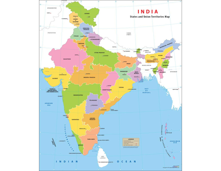 Buy Indian States and Union Territories Map online